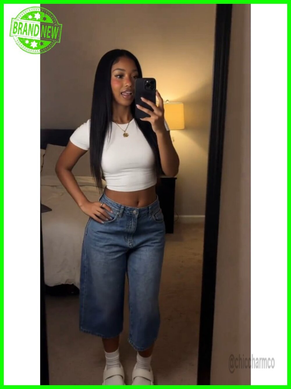 Wide Leg Baggy Jorts Bermuda Shorts for Women Y2k Elastic Waist Denim with - Picture 6 of 6